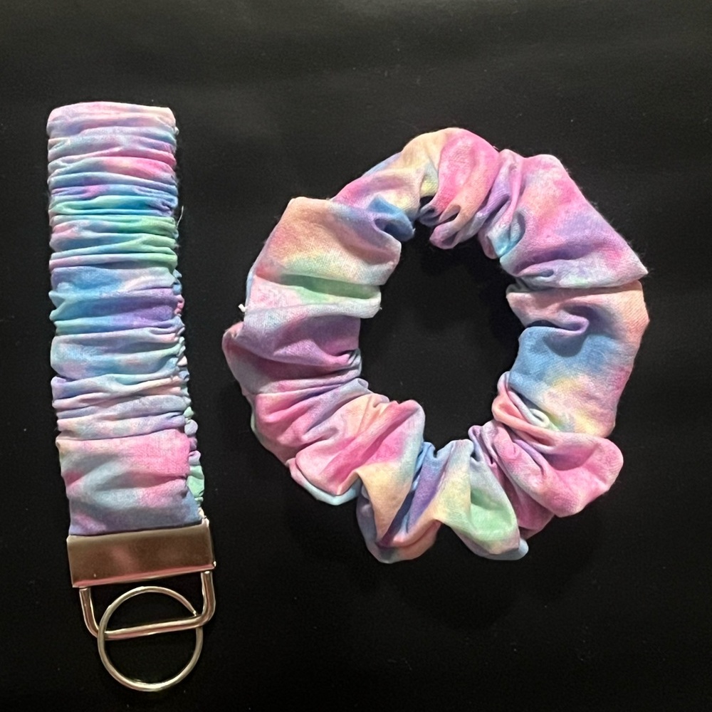 Handmade scrunchie and wristlet keychain scrunchie.